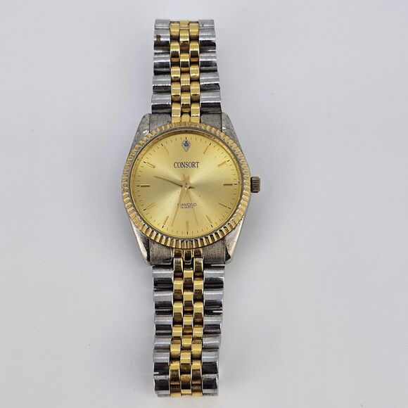 VTG Cosort Men's Watch 36MM Gold Dial Two Tone Band Up to 8" New Battery - Picture 2 of 15